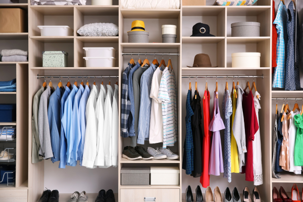 Closet Compartilhado: Organizando com Caixas Dobráveis para Duas Pessoas